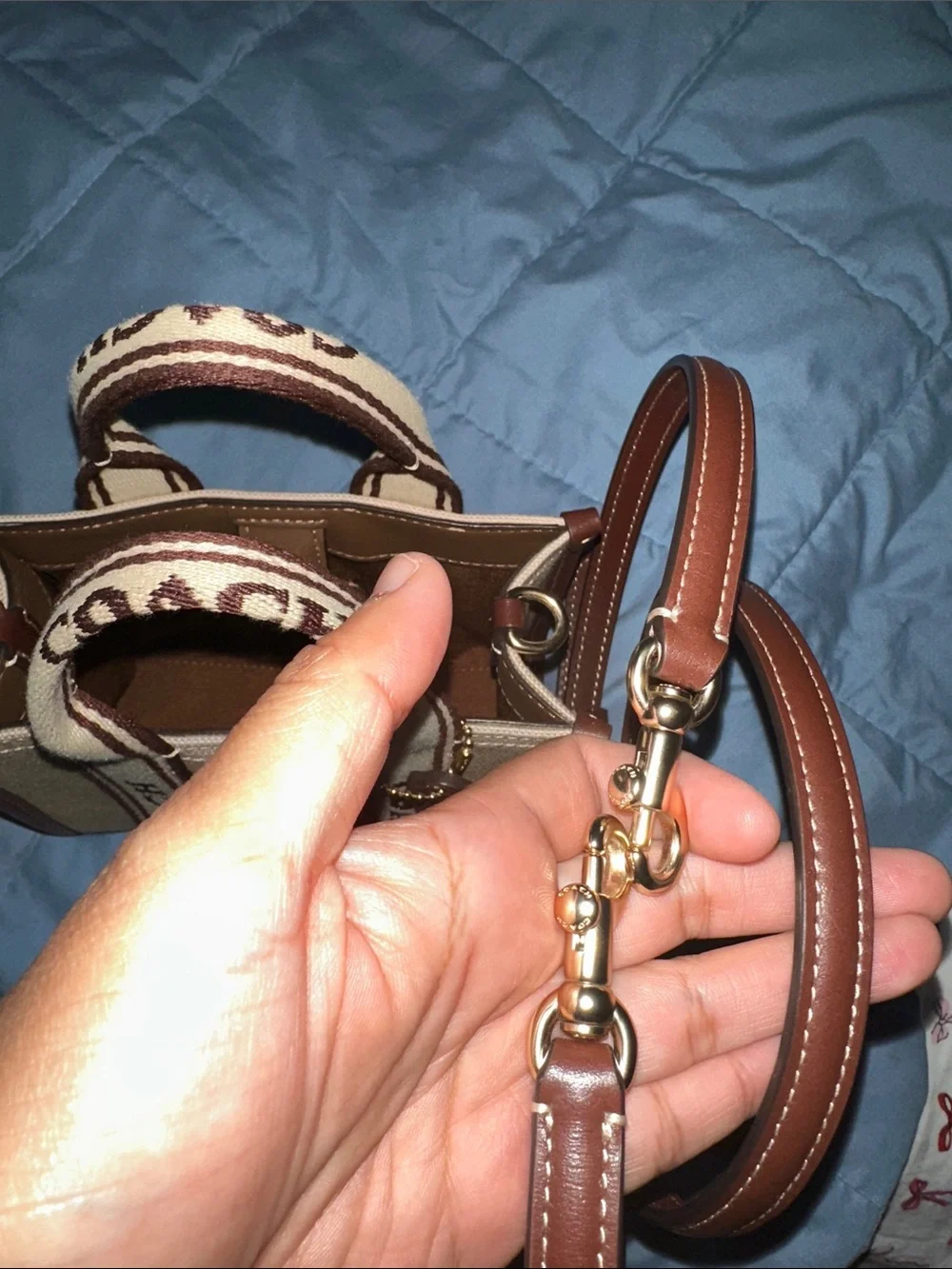 COACH Beige Canvas Mini Tote with Brown Leather Trim Authentic